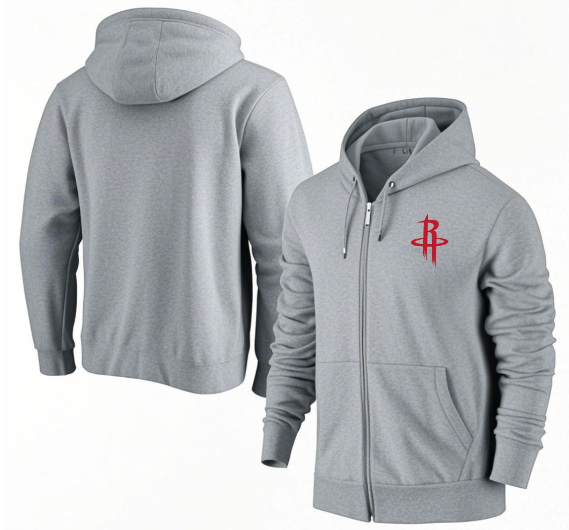 Men Houston Rockets Grey Zipper hoodie 2025 NBA Jersey style 1